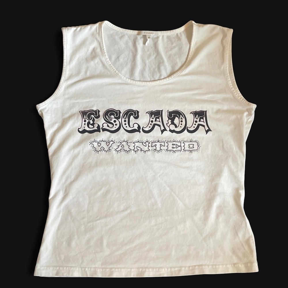 Escada tank top, Size 40 White "Escada Wanted" Rare one of a kind